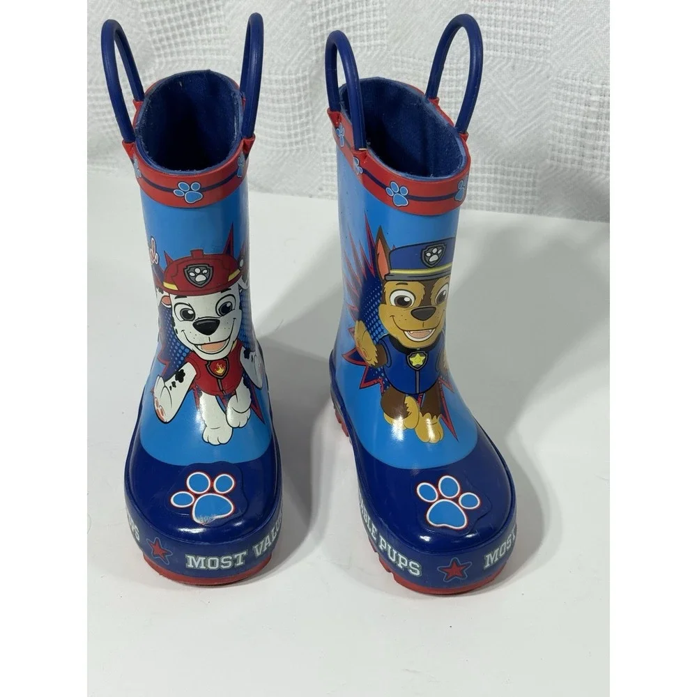 Paw Patrol Toddler Rain Boots Size 5-6 Blue‎ Red Rubber